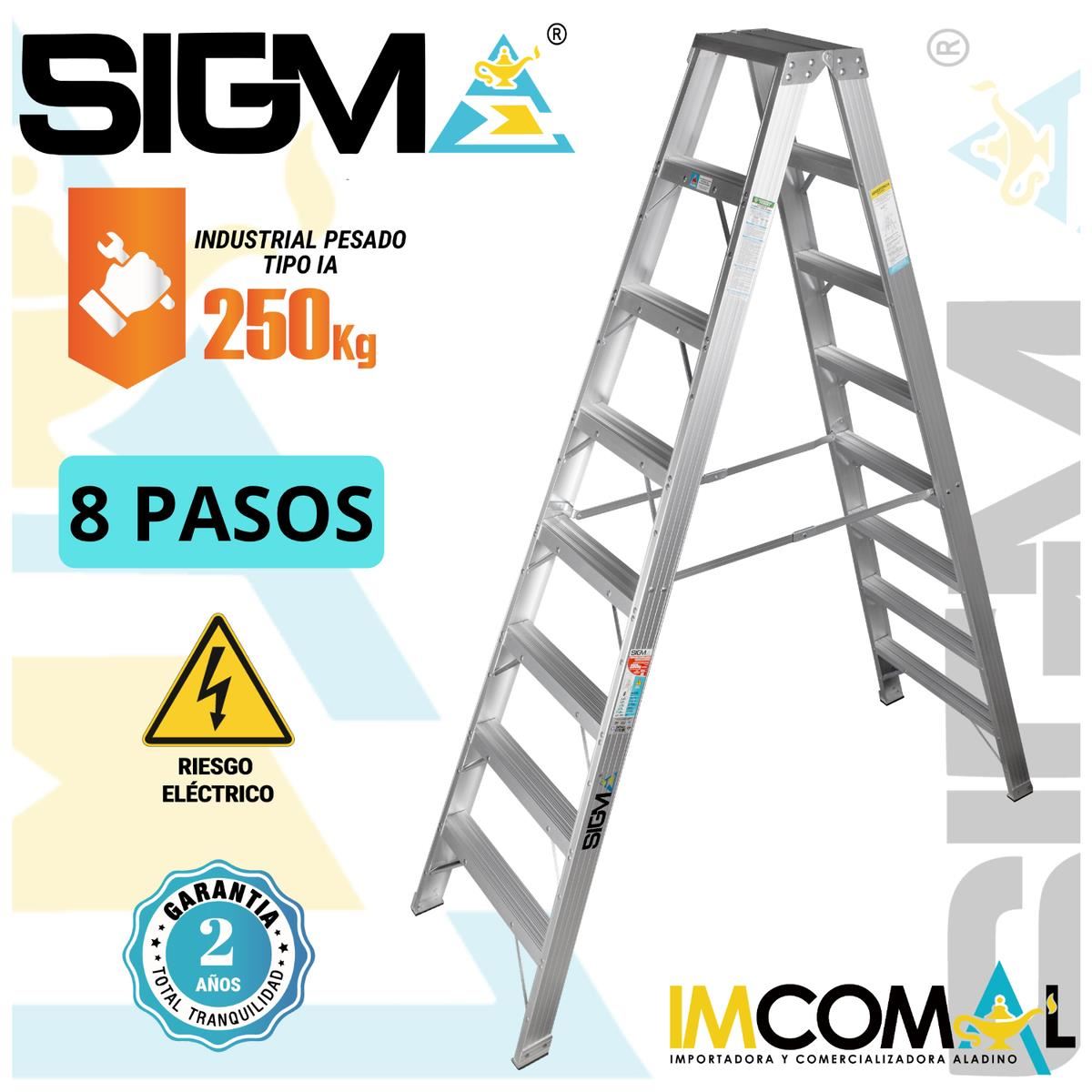 Escalera Aluminio Tijera Doble Acceso de 8 Pasos. Cap. Max. de Carga: 250 Kg. Tipo IA (Industrial Pesado)