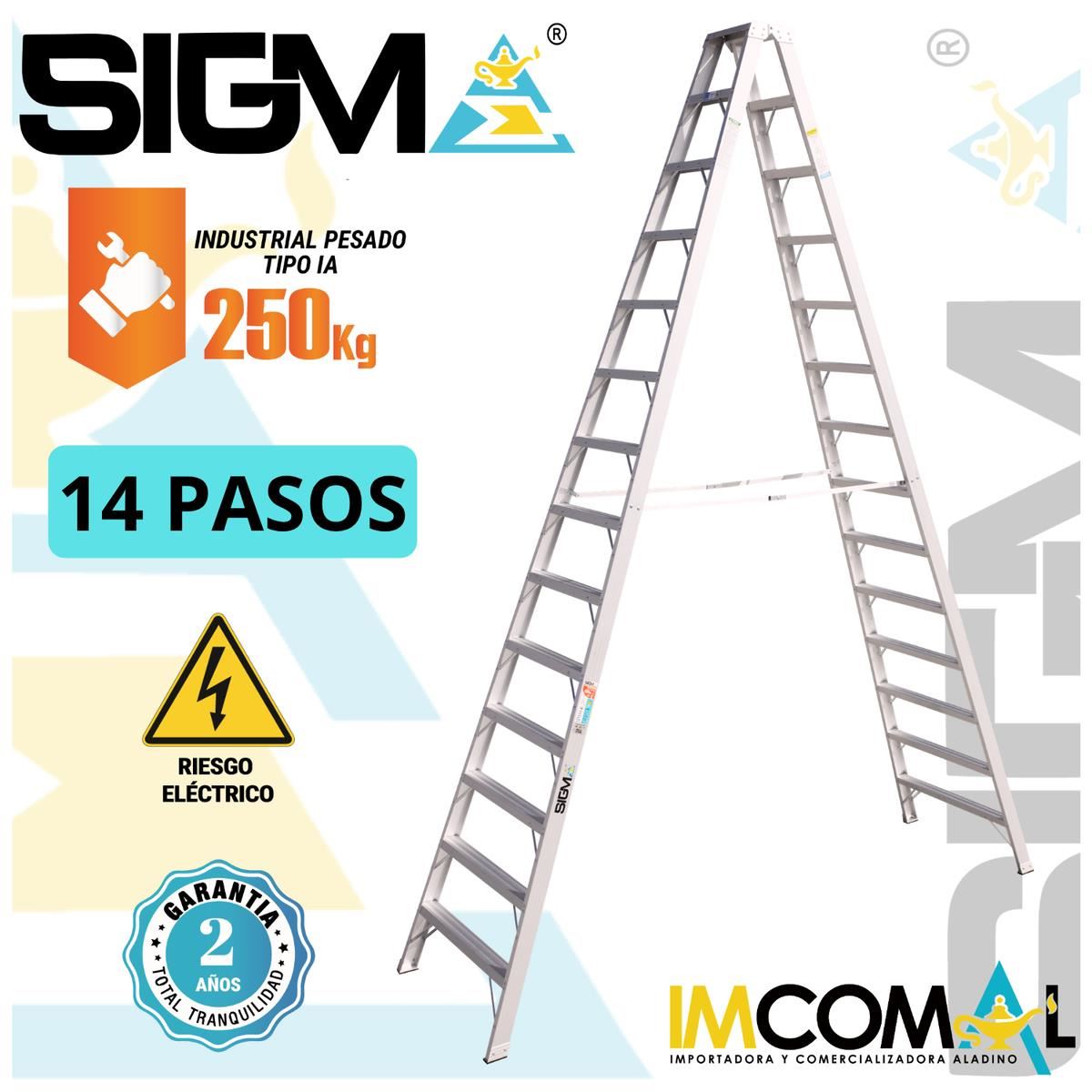 Escalera Aluminio Tijera Doble Acceso de 14 Pasos. Cap. Max. de Carga: 250 Kg. Tipo IA (Industrial Pesado)