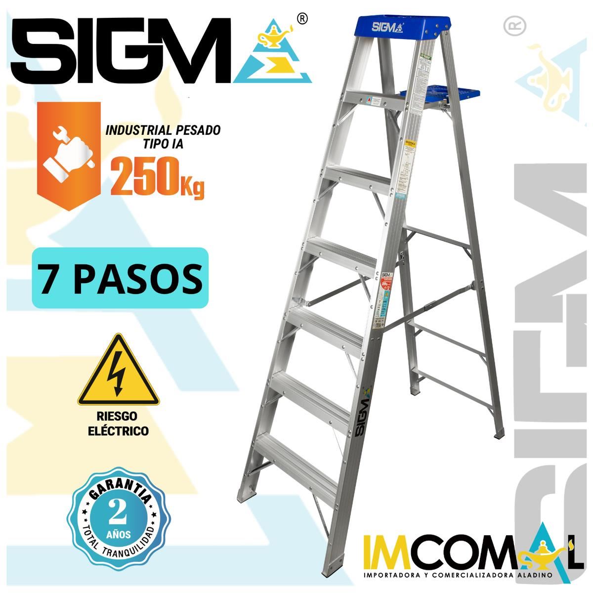 Escalera Aluminio Tijera Simple Acceso de 7 Pasos. Cap. Max. de Carga: 250 Kg. Tipo IA (Industrial Pesado)