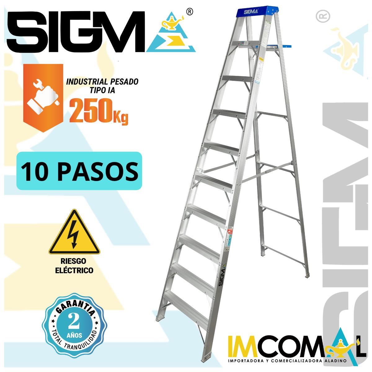 Escalera Aluminio Tijera Simple Acceso de 10 Pasos. Cap. Max. de Carga: 250 Kg. Tipo IA (Industrial Pesado)