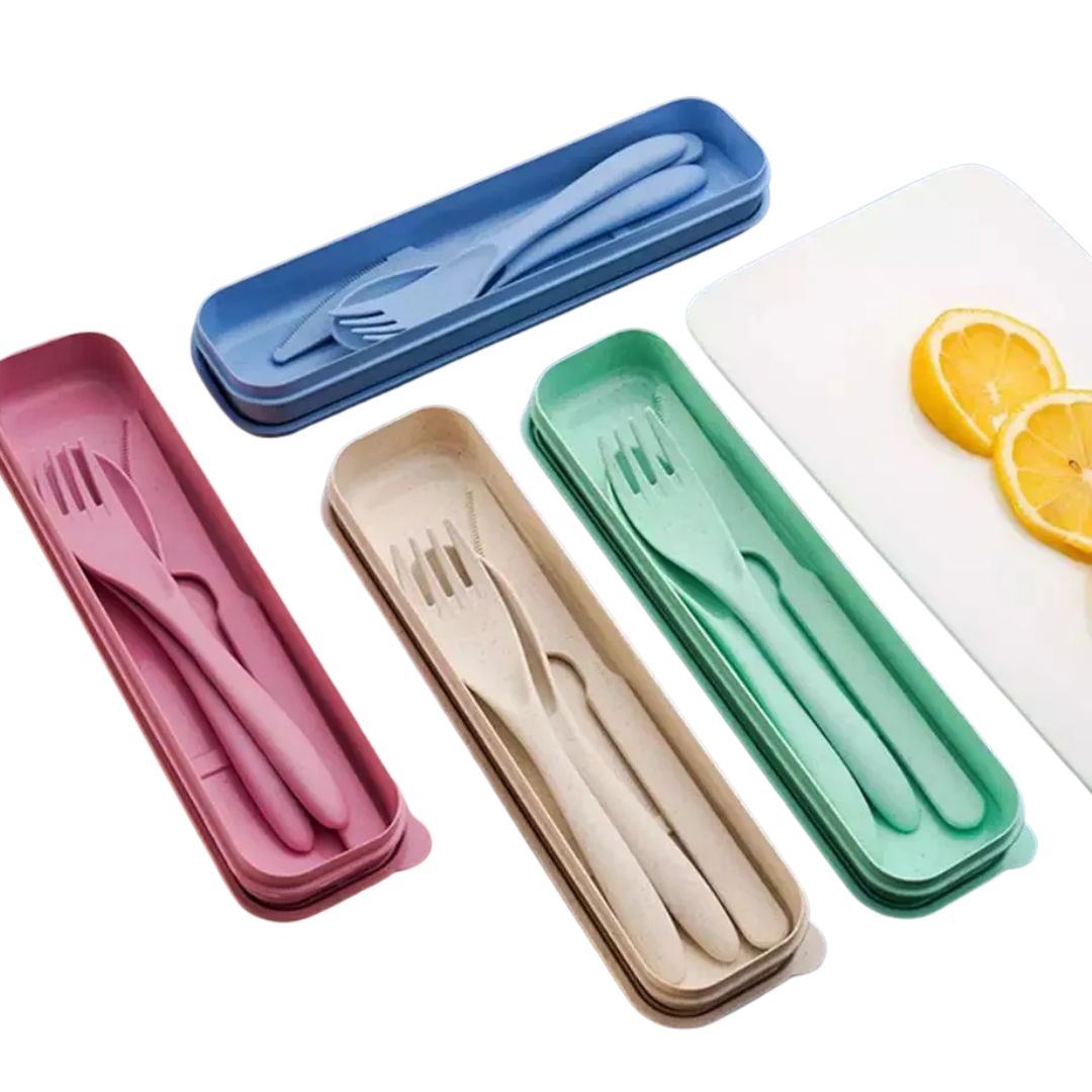 PACK 3 SET DE 3 CUBIERTOS DE BAMBU PORTÁTIL