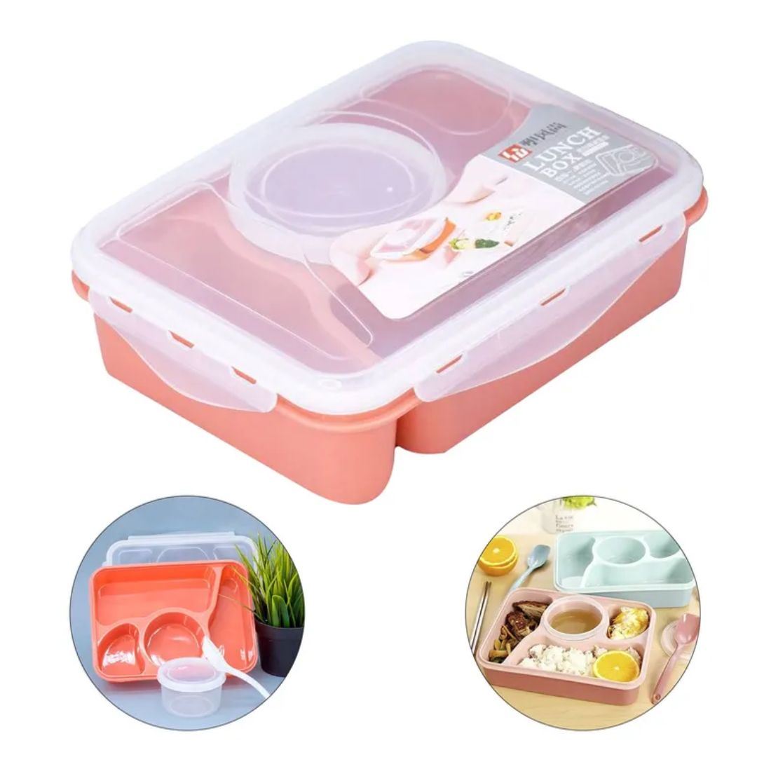 Pack 3 Lonchera De Alimentos 5 Compartimientos Incluye Cuchara Y Tapercito