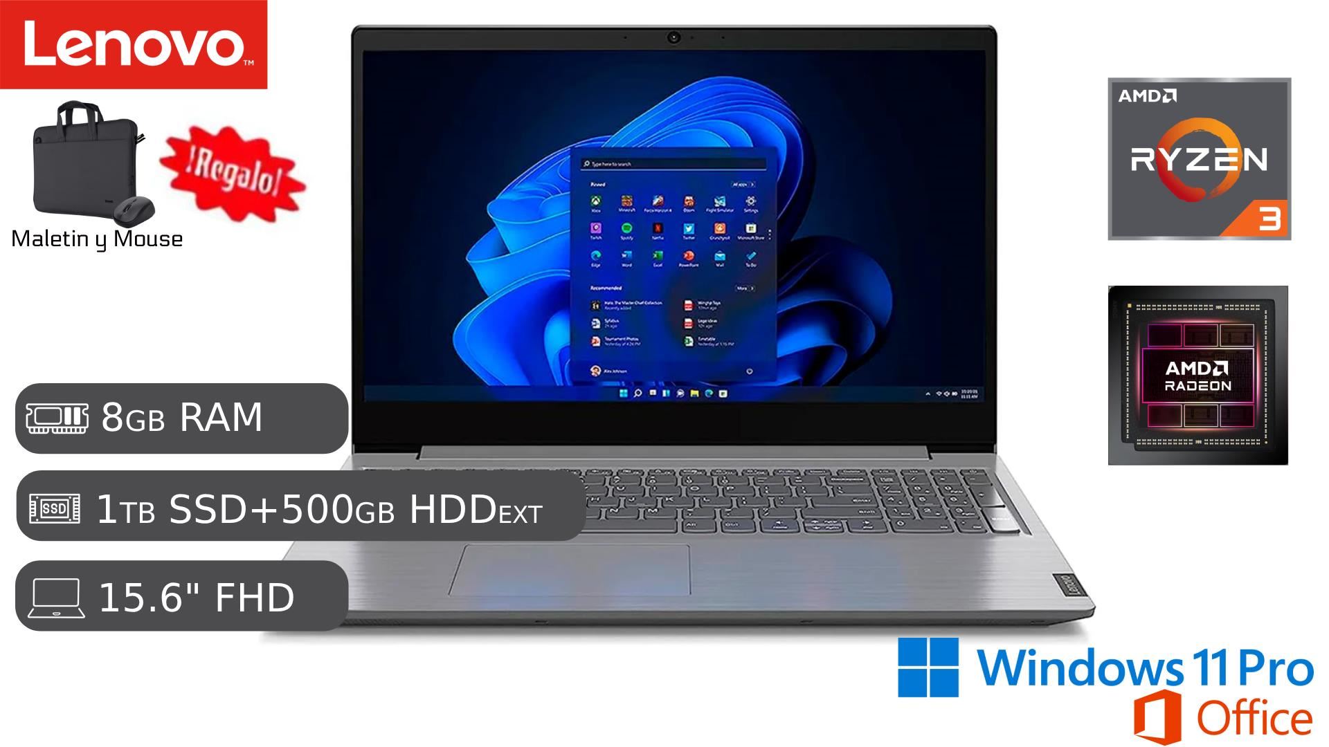 Lenovo V15 G4 AMD RYZEN 8GB RAM 1TB SSD + 500GB HDD EXTERNO 15.6