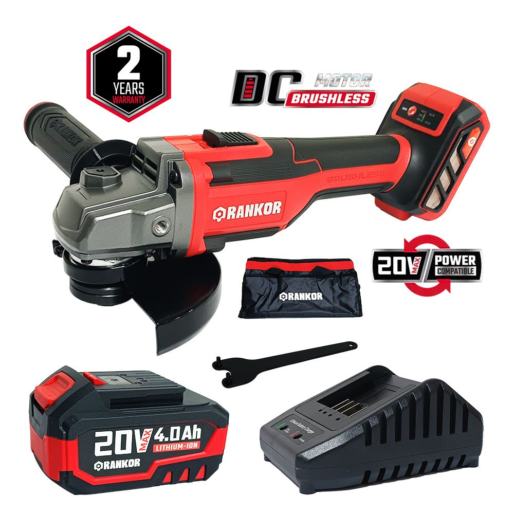 Amoladora Industrial Inalambrica 5″ Rankor RLAG20001 20V 1Bat X 4Ah Brushless