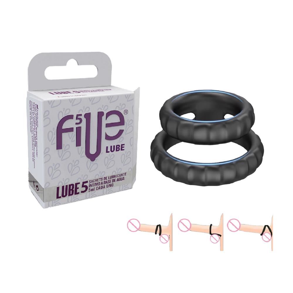 Anillo CockRing Duo Retardante Sexual + Lubricante Five 05 Sachets