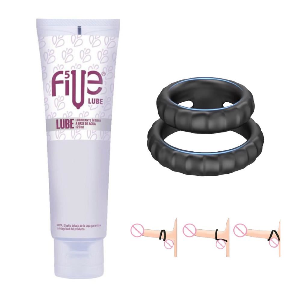 Anillo CockRing Duo Retardante Sexual + Lubricante Five Base de Agua