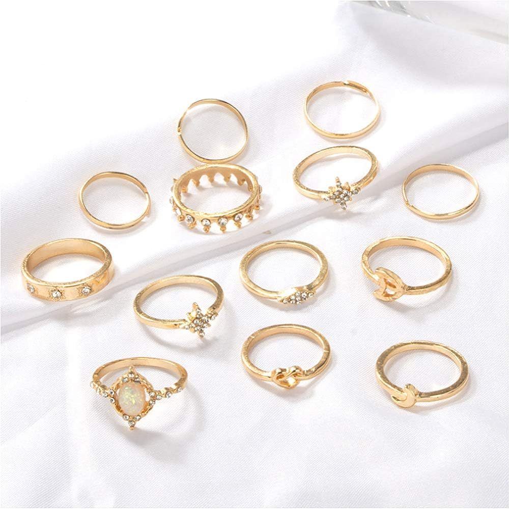 CONJUNTO DE ANILLOS DE MUJER ELEGANTES – 18 PIEZAS DORADAS