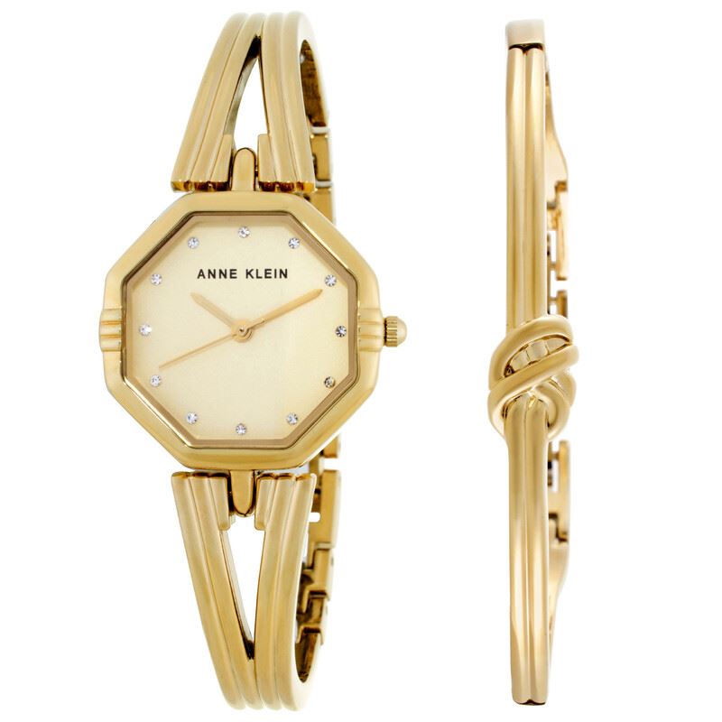 Anne Klein Quartz Crystal Gold Dial Ladies Watch and Bracelet Set