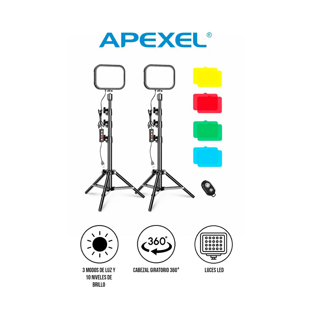 Kit Luz LED Apexel FL19 Dual 3300K-5600K USB