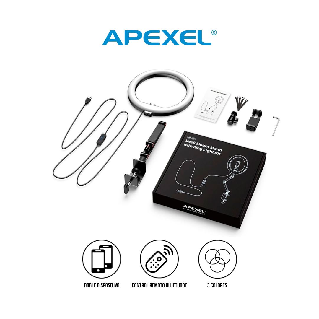 Soporte Escritorio APEXEL FL20 Aro Luz 10 Negro