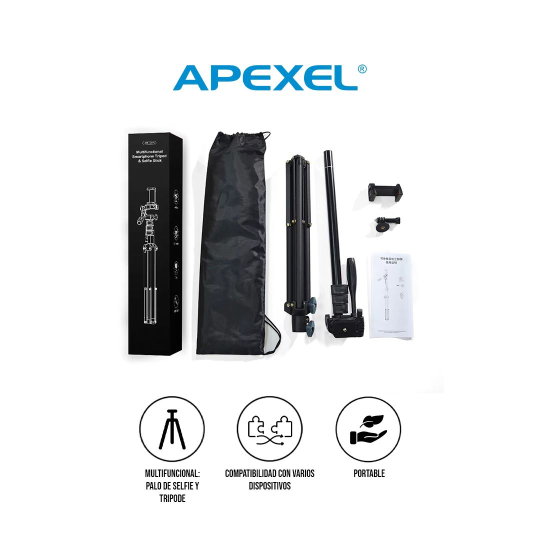 Palo Selfie + Trípode 2 en 1 Extensible 70” Rotación 360°