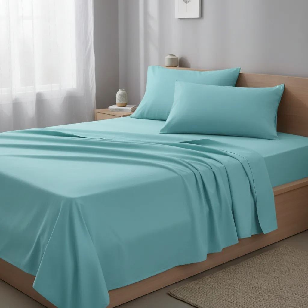 JUEGO DE SABANAS BRAMANTE ALGODÓN 144 HILOS - AGUAMARINA