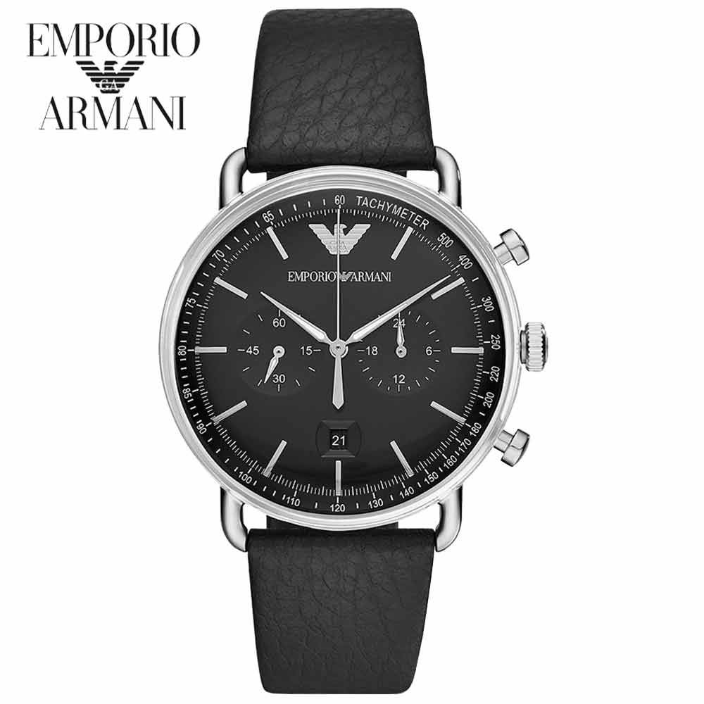 Reloj Emporio Armani Aviator AR11143 para Hombre Fecha Cronometro Acero Inoxidable Cuero Negro