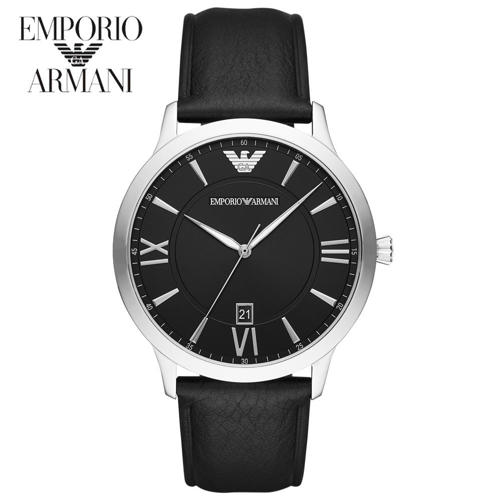 Reloj Emporio Armani Giovanni AR11210 Fecha Acero Inoxidable Cuero y Dial Negro