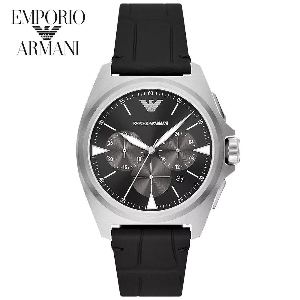 Reloj Emporio Armani Nicola AR11430 Fecha Cronómetro Acero Inoxidable Correa De Cuero Negro