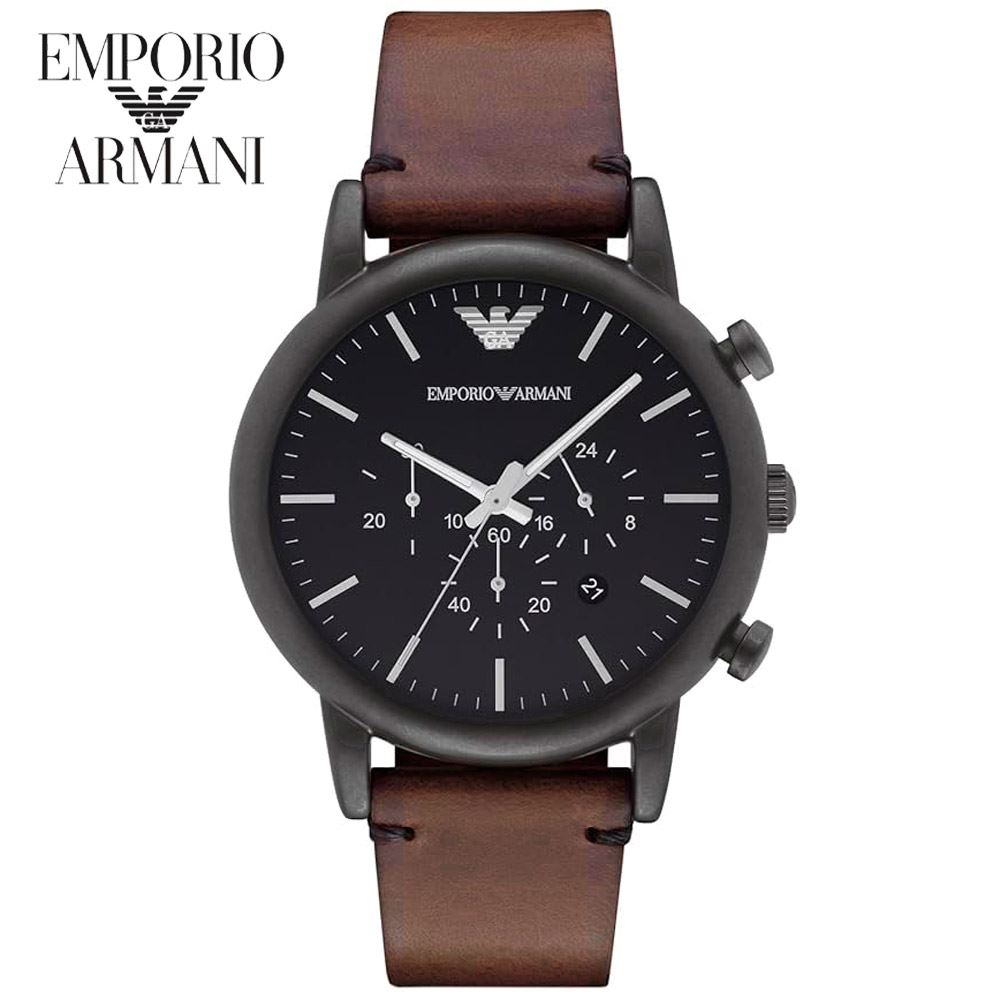 Reloj Emporio Armani Luigi AR1919 Fecha Cronometro Cuero Marrón Dial Negro