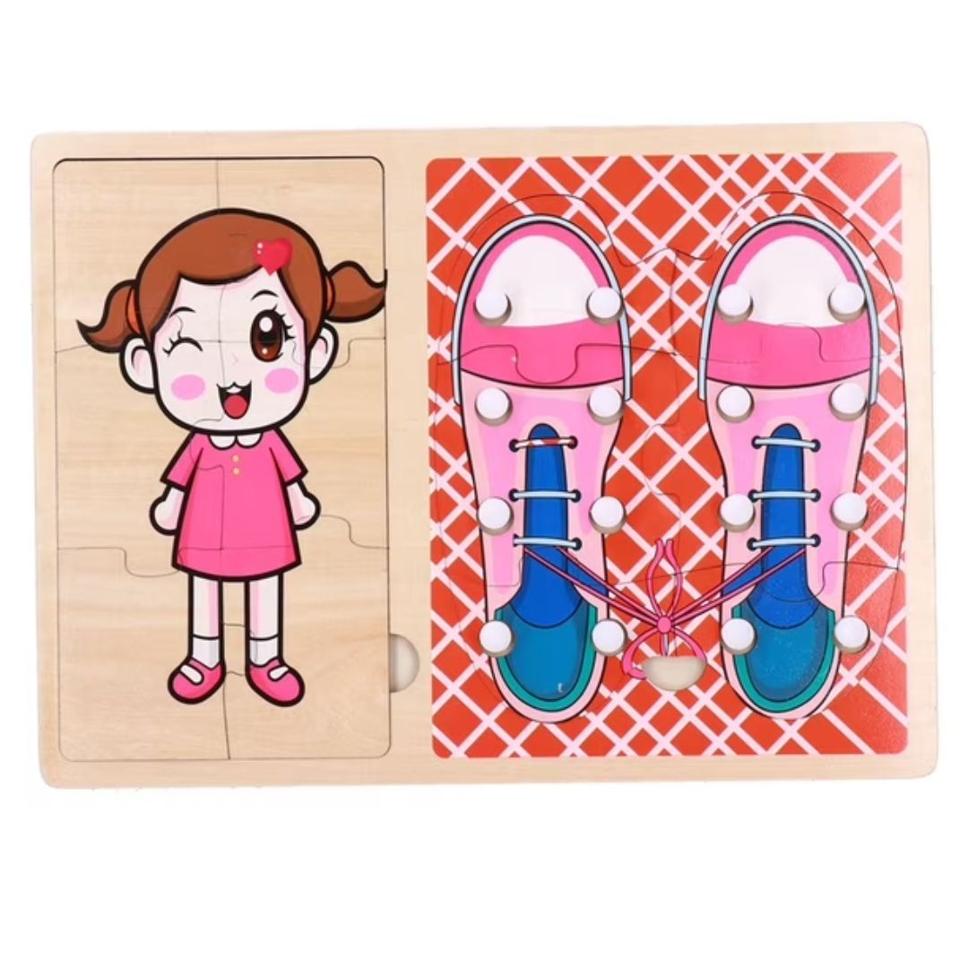 Zapatos didactico aprende amarrar o pasador para niños con rompecabeza