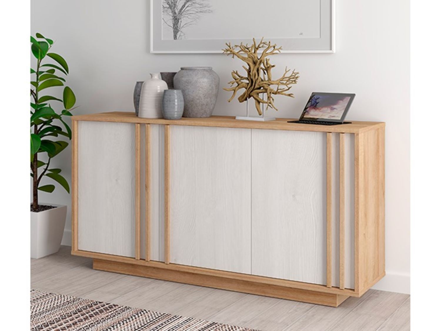 APARADOR ASTY 3 PUERTAS ROBLE Y BLANCO 164CM ALIMUEBLESJYL