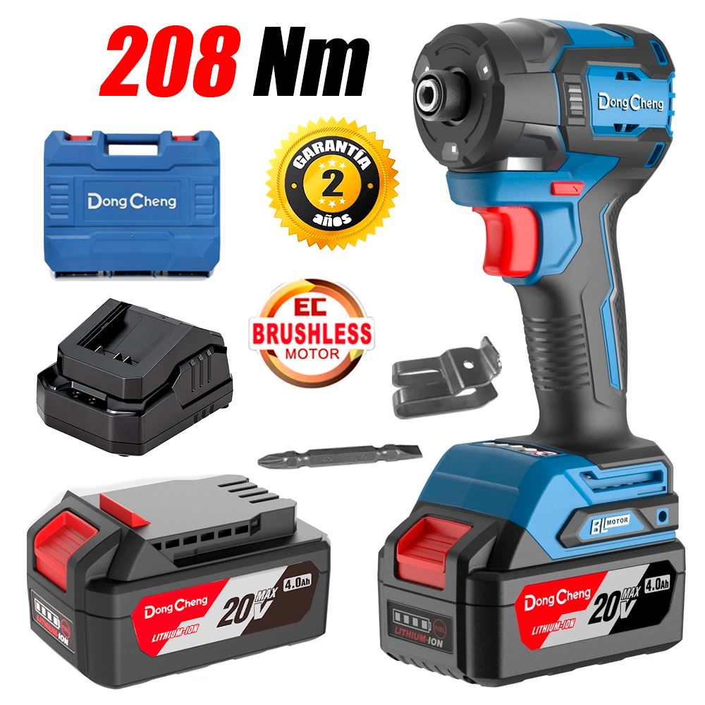 Atornillador de Impacto Industrial 1/4" Dongcheng DCPL208EM 20V 208Nm 2Bat x 4Ah Brushless