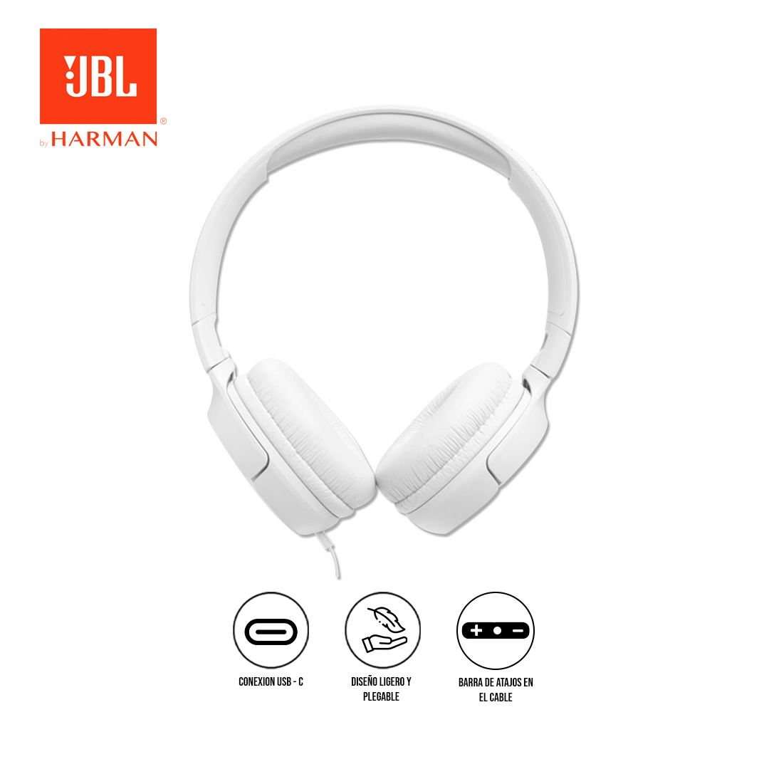 Audífono JBL Tune 520C USB-C On-Ear Pure Bass Blanco