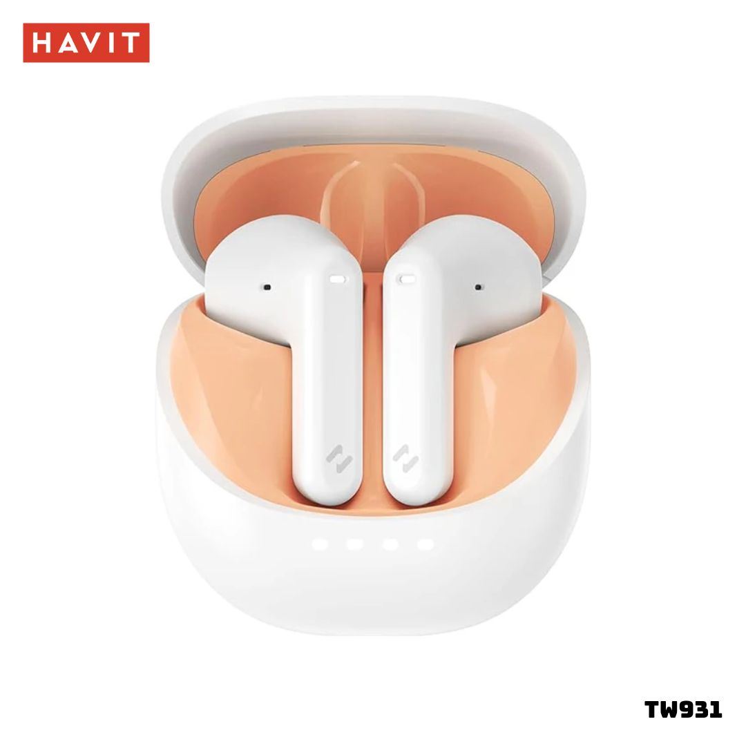 AUDIFONOS BLUETOOTH HAVIT TW931 MINI SIZE - BLANCO Y NARANJA