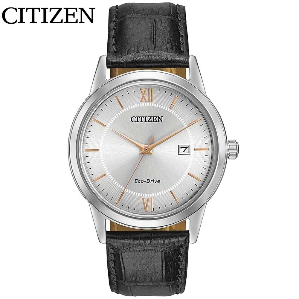 Reloj Citizen Eco Drive Corso AW1236-03A Solar Fecha Acero Inoxidable Correa Cuero Negro