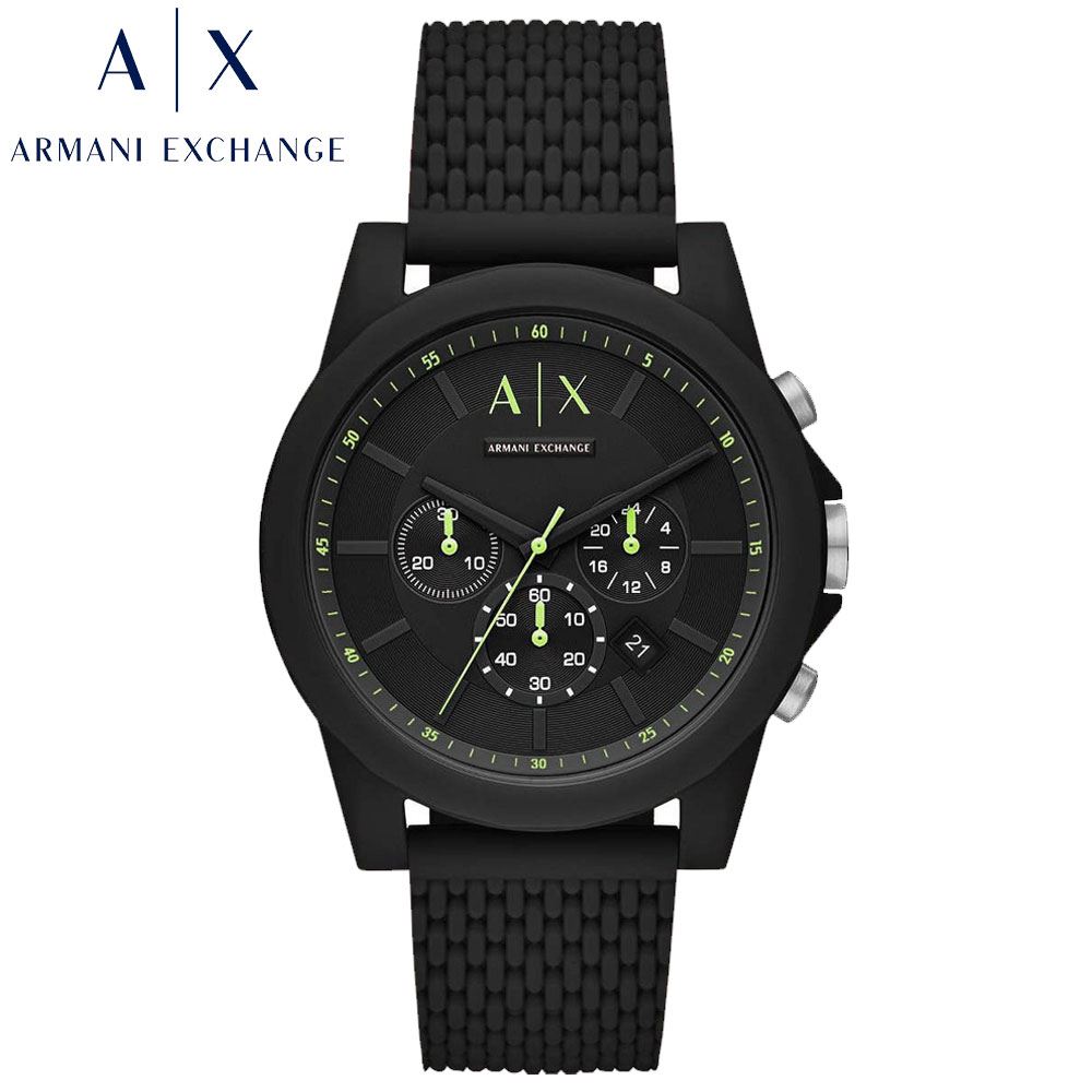 Reloj Armani Exchange Outerbanks AX1344 Fecha Cronómetro Correa de Silicona Negro