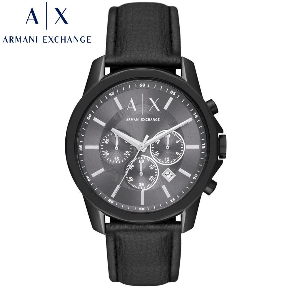 Reloj Armani Exchange Outerbanks AX1724 Fecha Cronómetro Correa Cuero Negro Dial Gris