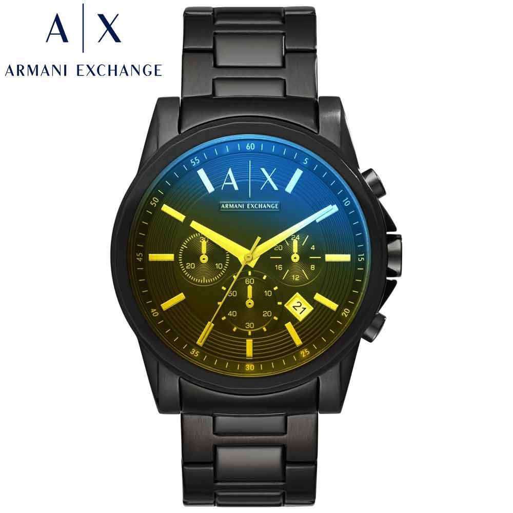 Reloj Armani Exchange Outerbanks AX2513 Fecha Cronómetro Cristal Iridiscente Acero Inoxidable Negro