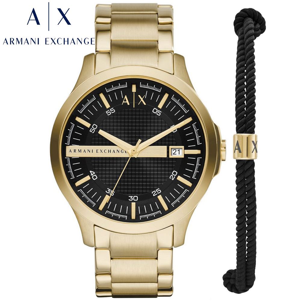 Reloj Armani Exchange Hampton AX7124 Set con Pulsera Fecha Acero Inoxidable Dorado Dial Negro