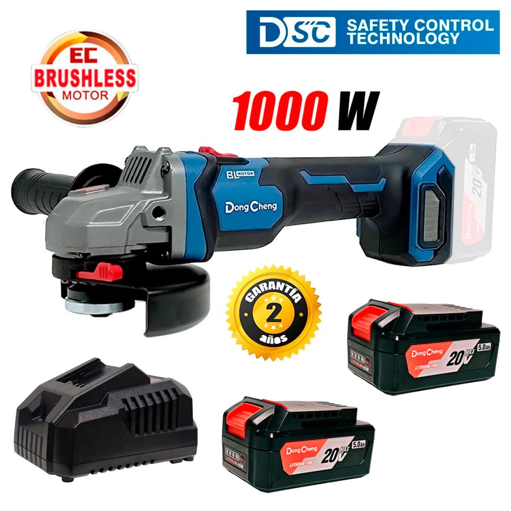 Amoladora Angular Inalámbrica 5" Dongcheng DCSM04-125PFK 20V 2Bat x 5Ah Brushless
