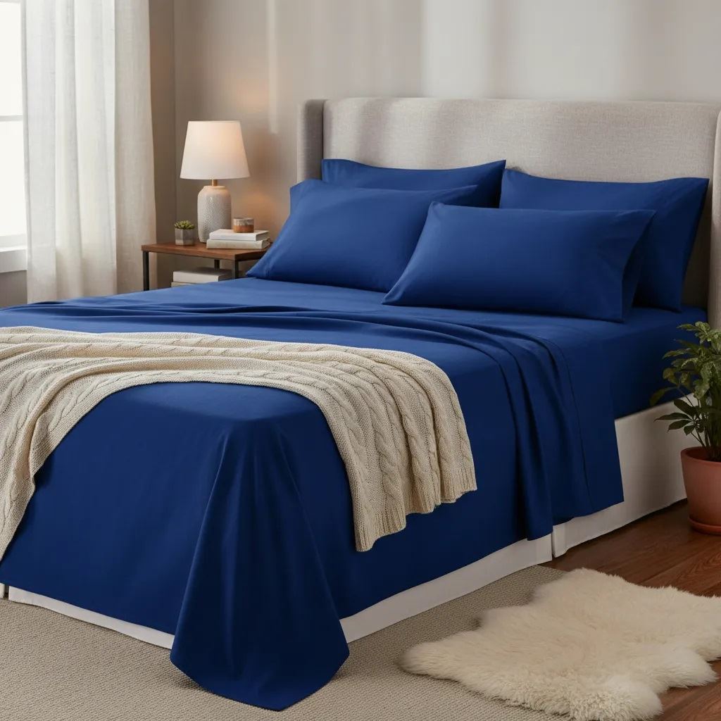 JUEGO DE SABANAS BRAMANTE ALGODÓN 144 HILOS - AZULINO