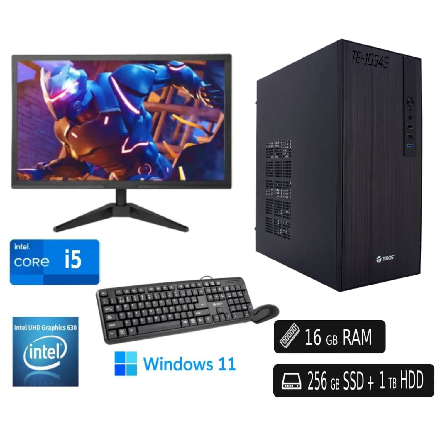 COMPUTADORA PC Intel Core i5 16GB 256GB SSD 1TB HDD EXTERNO REGALO + Monitor LED Curvo 23.8