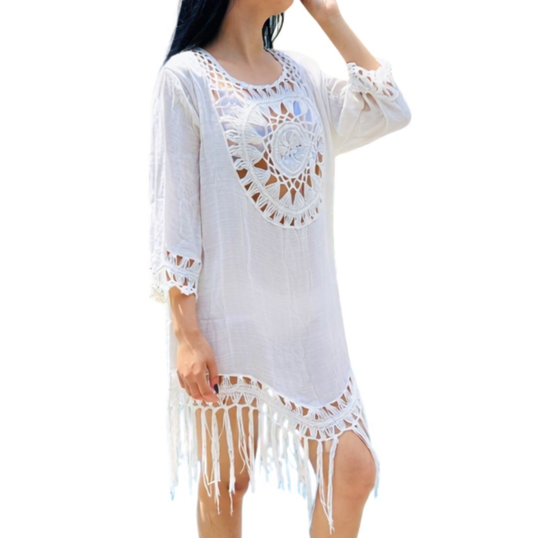 Salida De Playa Con Tejido Y Tela Con Acabado Elegante