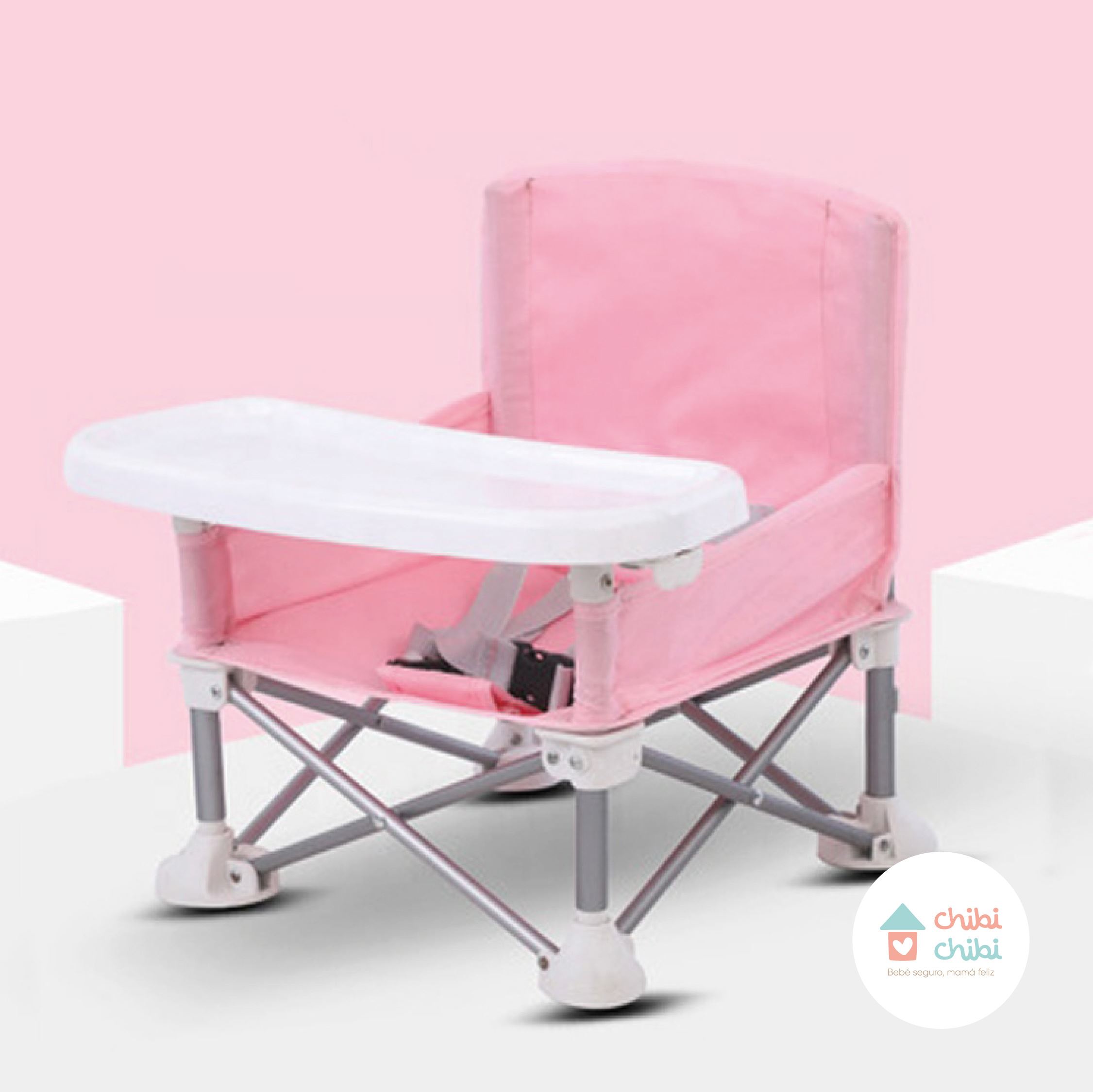 SILLA DE COMER PORTÁTIL -ROSA/CREMA