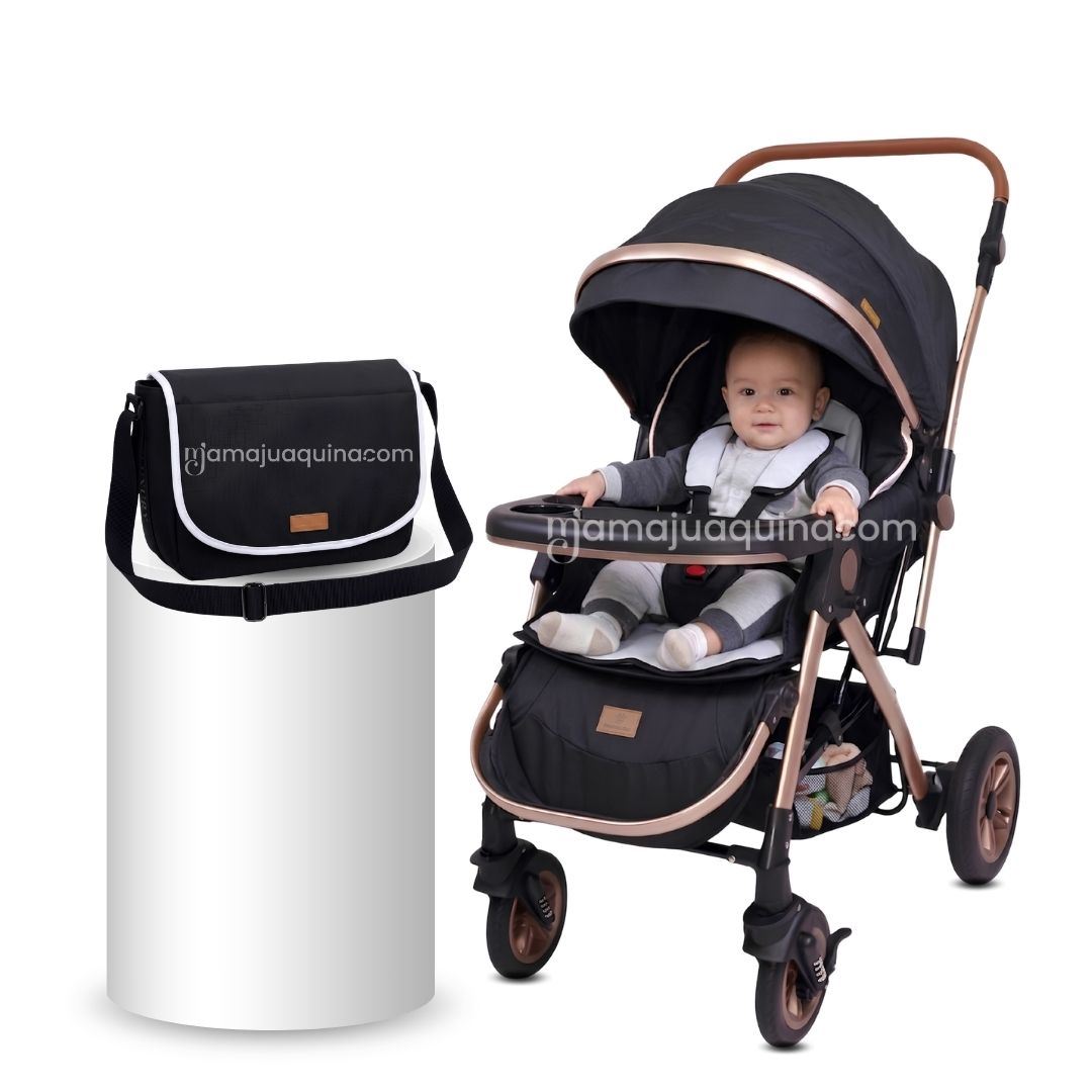 Coche Cuna de Lujo «BARCELONA» con Bolsa Pañalera Black