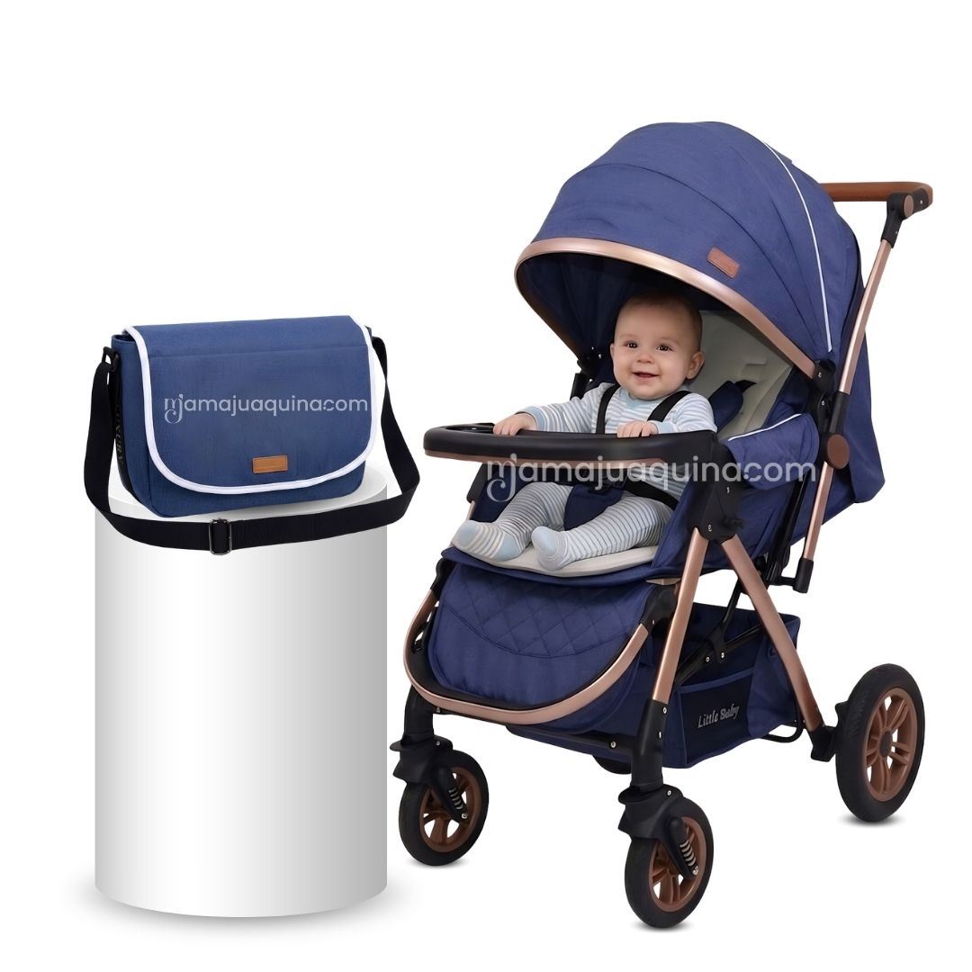 Coche Cuna de Lujo «BARCELONA» con Bolsa Pañalera Blue