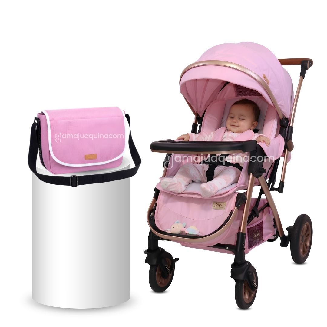 Coche Cuna de Lujo «BARCELONA» con Bolsa Pañalera Pink