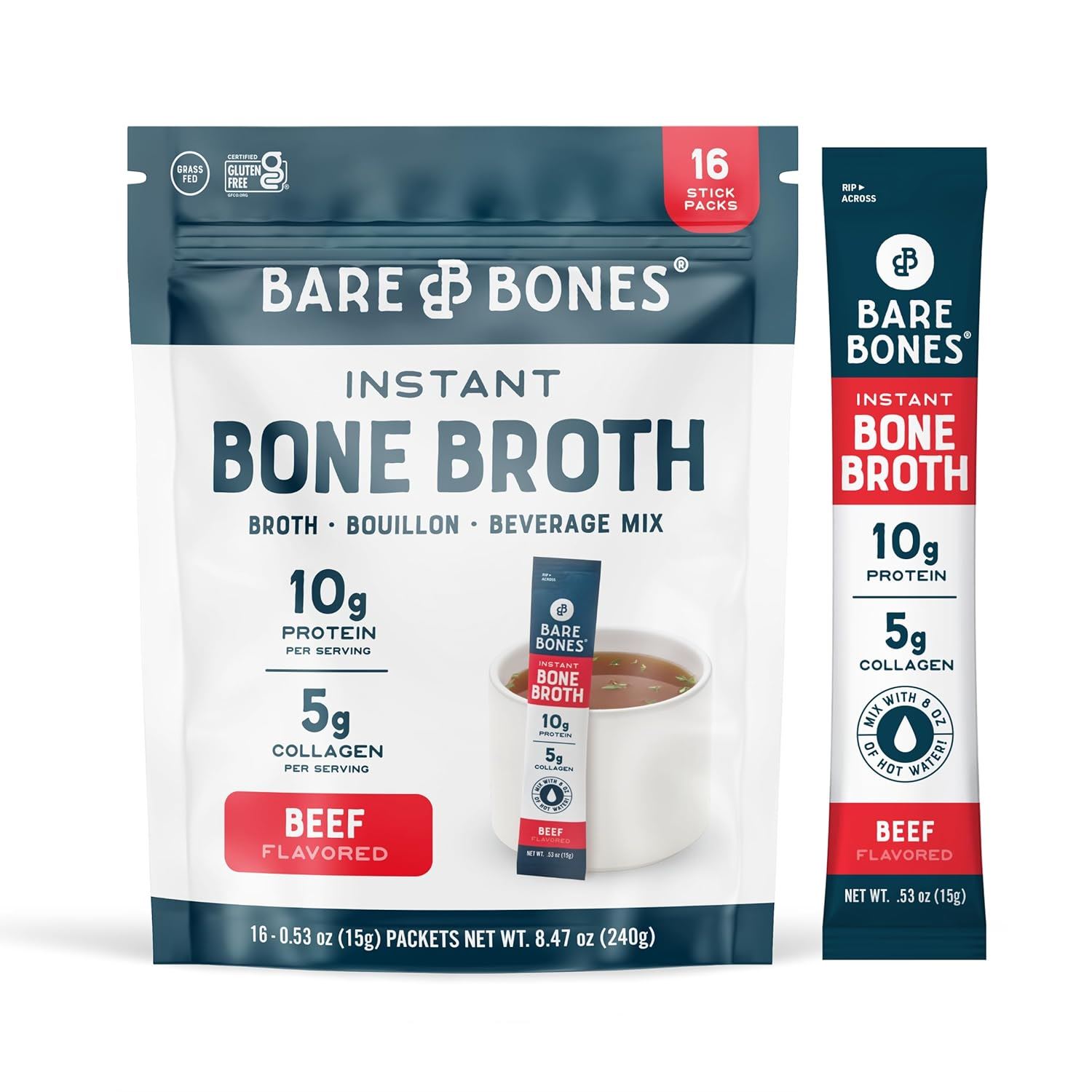 Bare Bones Instant Bone Broth Beef – 16 Stick Packs