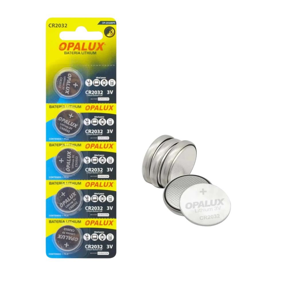 Pilas de Litio CR2032 3V Blíster x 5 Unidades para Relojes, Controles Remotos, Placas Madre, Calculadoras OPALUX OP-2032BP5