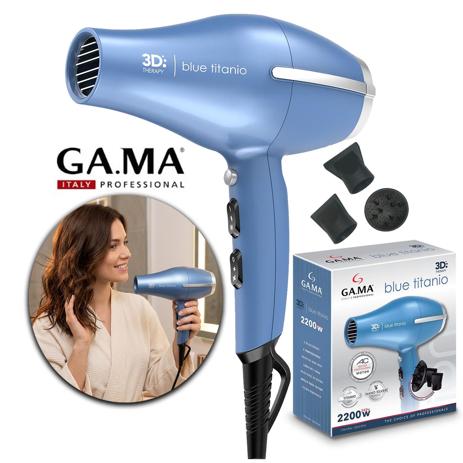 Secadora GAMA Blue Titanio 3D Therapy Anti-Frizz BECHD0000002901