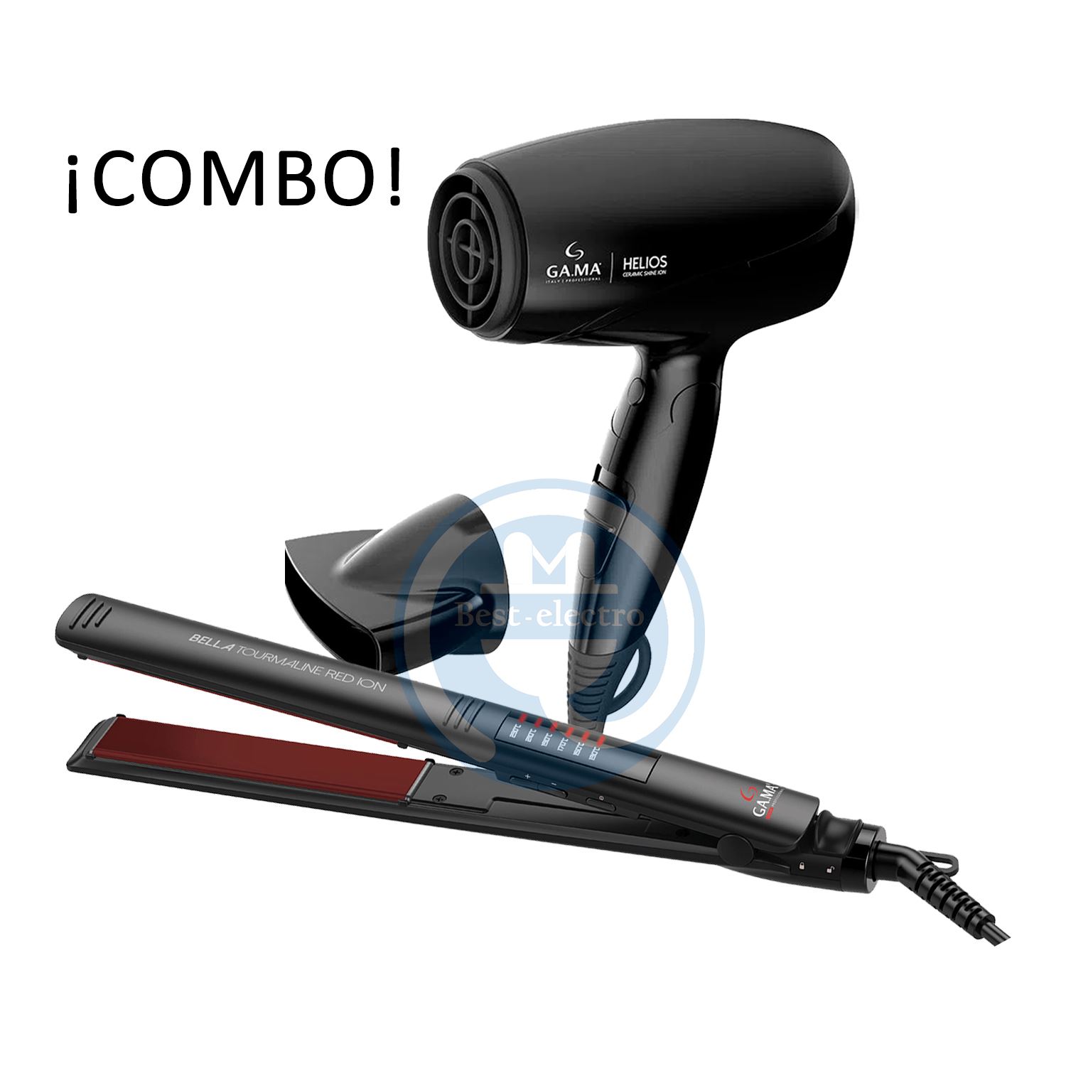 Combo Gama Alisadora Led Bella Tourmaline y Secador Helios Plegable.