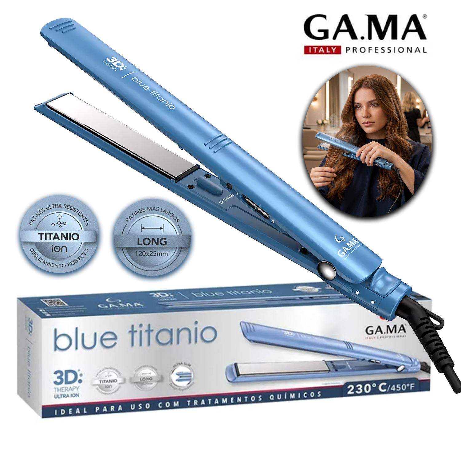Plancha Alisador Gama 3D Blue Titanio BECHS0000002426 Azul