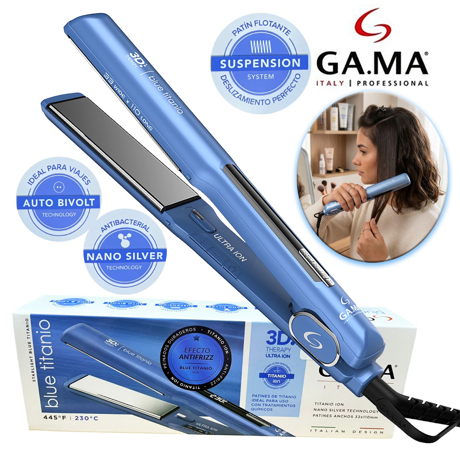 Plancha Alisador Starlight 3D Blue Titanio Gama BECHS0000002439