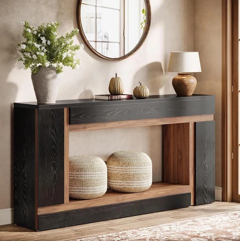 APARADOR RECIBIDOR BENTON CON ESTANTE ROBLE NEGRO 160X80CM AliMueblesjyl