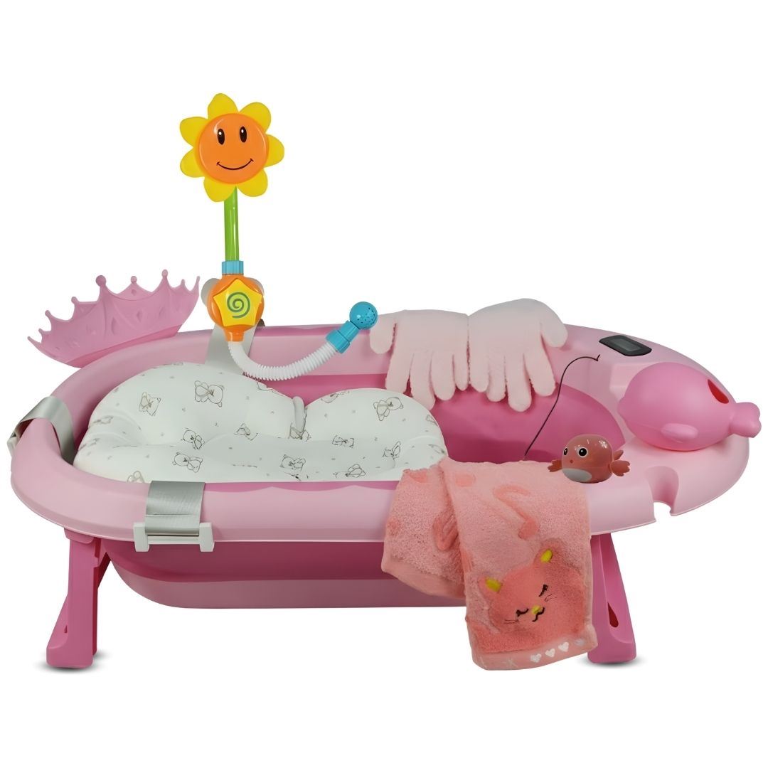 Bañera Plegable para Bebé «BERKEN» con Reagadera Manual Pink