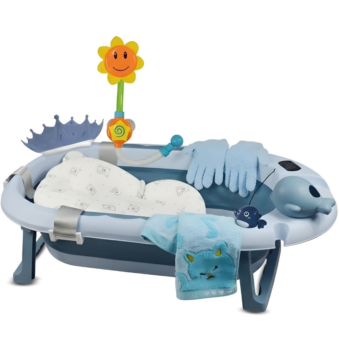 Bañera Plegable para Bebé «BERKEN» con Reagadera Manual Azul