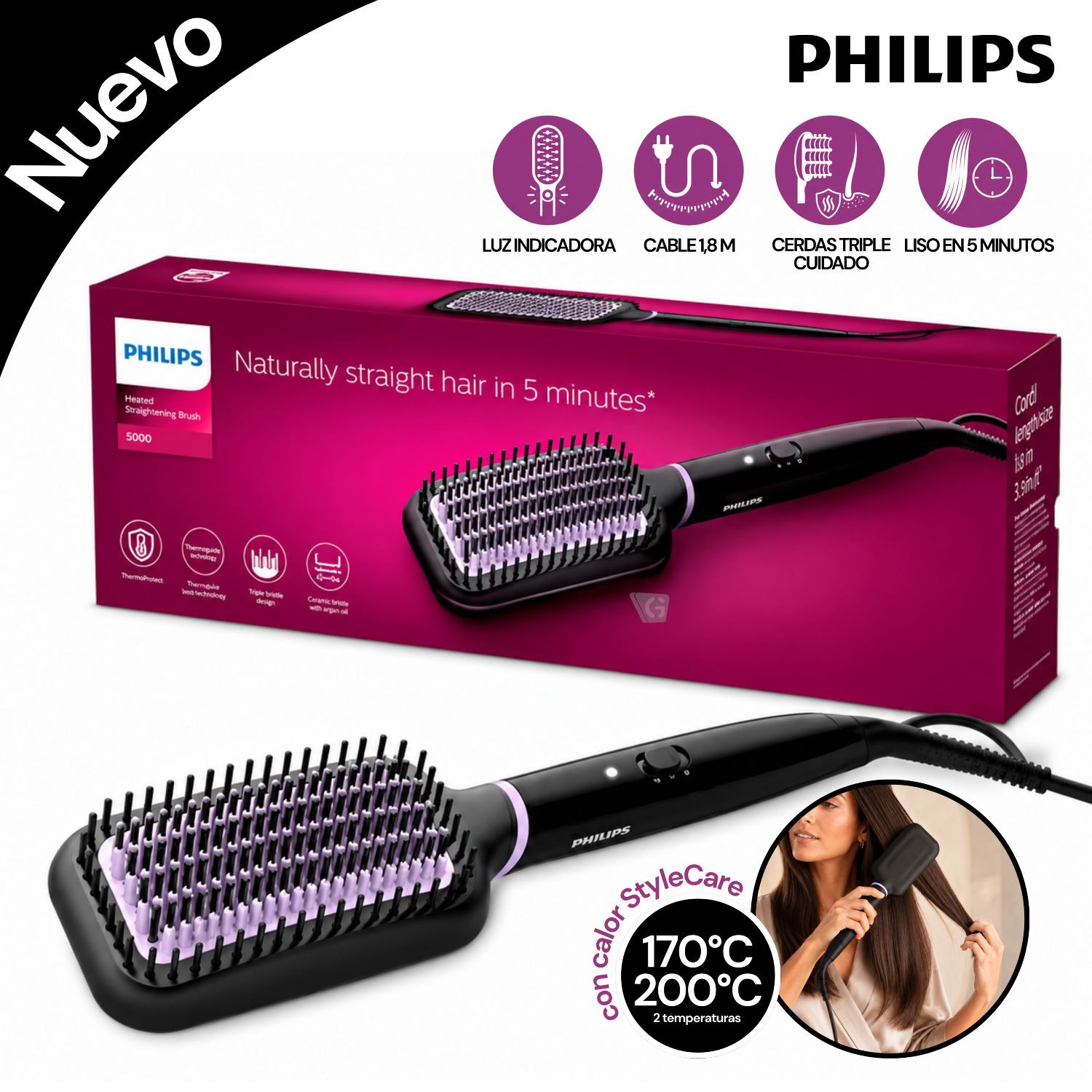 Cepillo Alisador de Cabello BHH880 PHILIPS