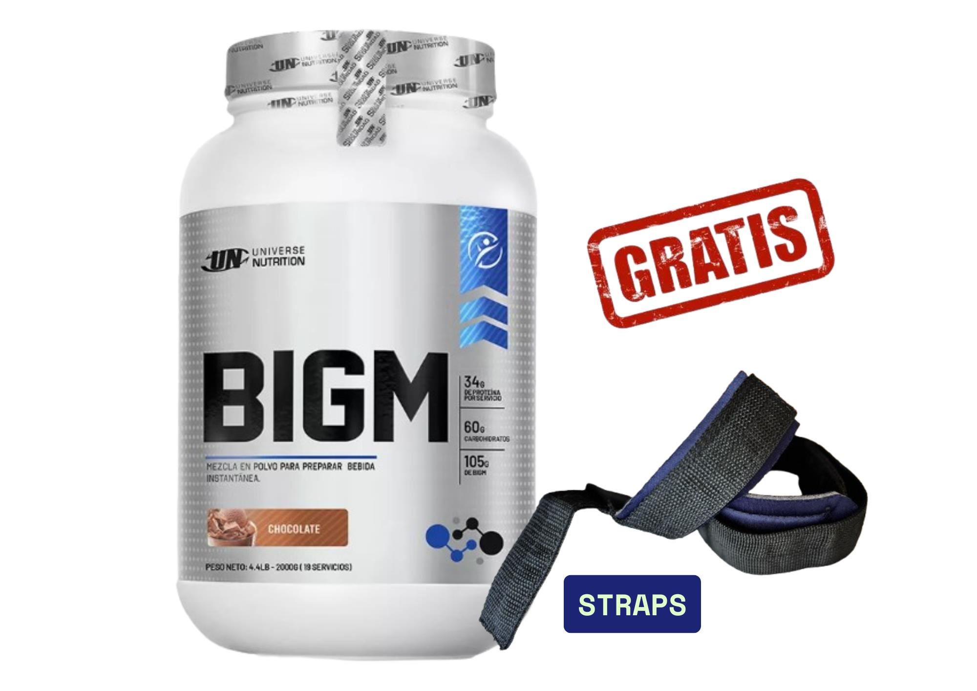 BIGM 1KG CHOCOLATE UNIVERSE NUTRITION + STRAPS