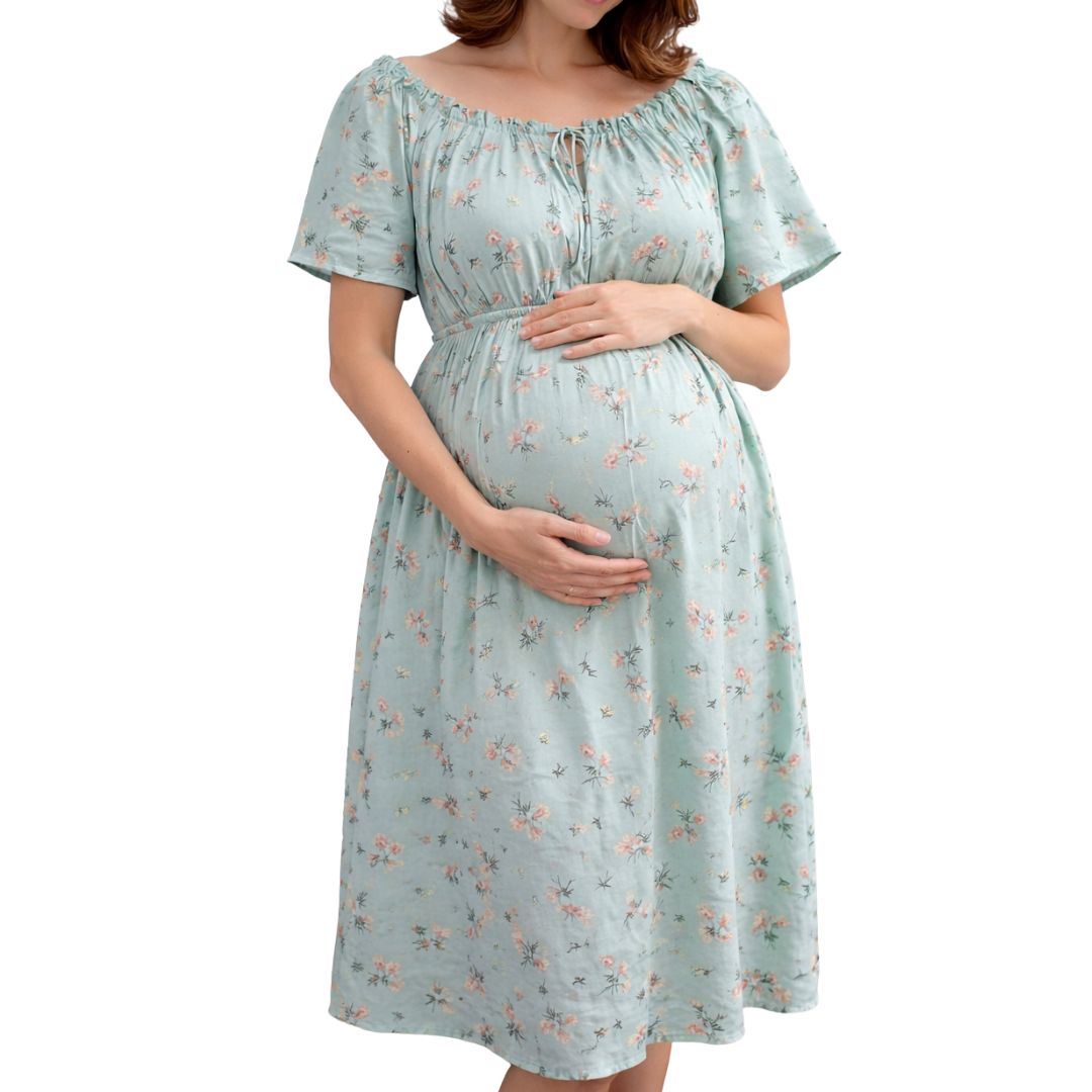 Vestido de Maternidad Estampado Floral de Manga Corta